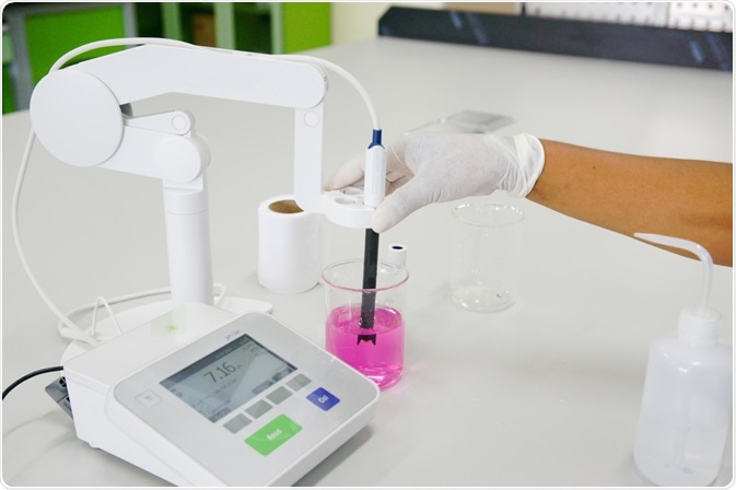 Scientist using a pH meter