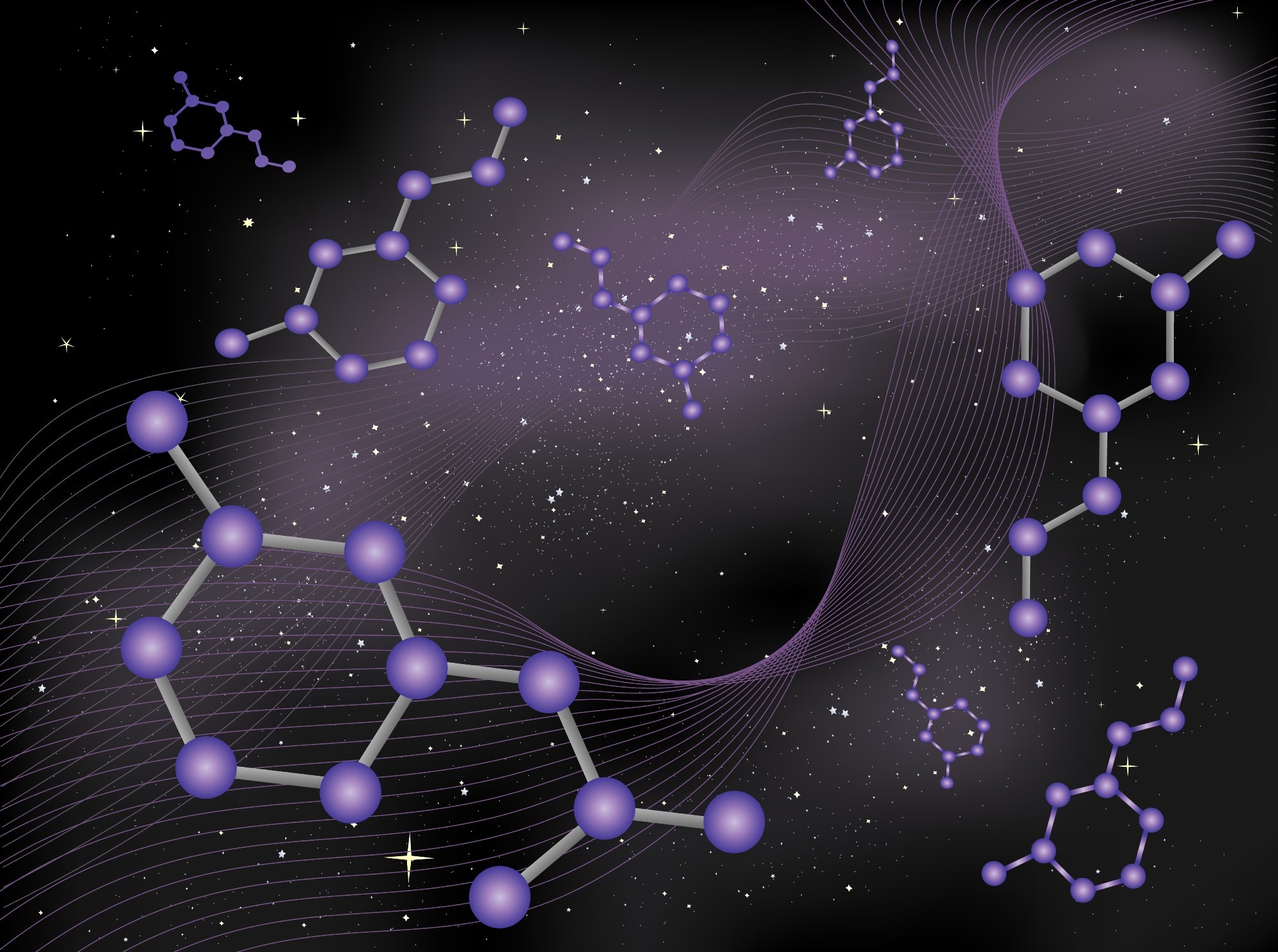 Abstract depiction of molecules drifting in deep space