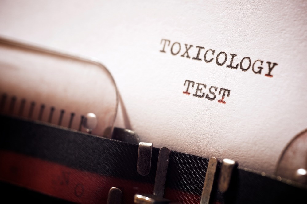 Toxicology test phrase written with a typewriter.