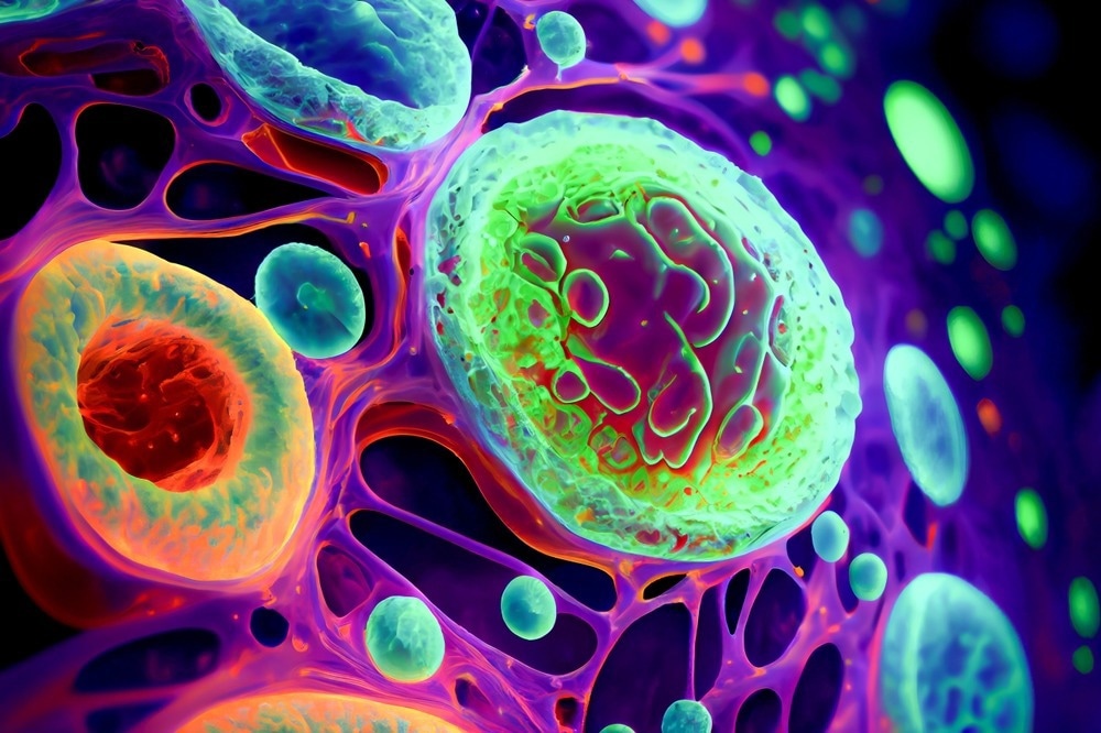 Human cells, 3D illustration. Human body under microscope. Beautiful microworld